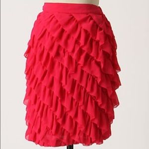 Anthropologie Odille Tired Ruffle Hot Pink Skirt